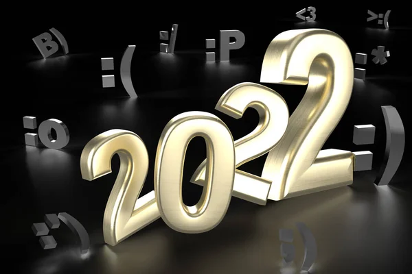 New Year Eve Emoticon Letters 2022 Black Background Funny Smiley — 图库照片
