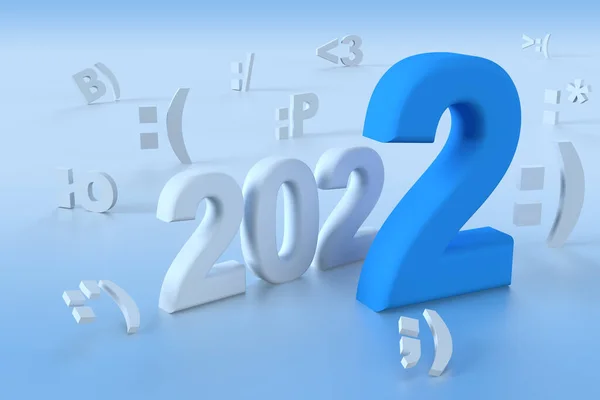 Канун Нового Года Эмотикон Смешные Буквы 2022 Голубом Изолированном Фоне — стоковое фото