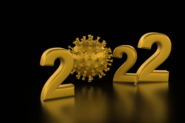 2022 Coronovirus Render Gold Black New Year Isolated Background Covid — 图库照片