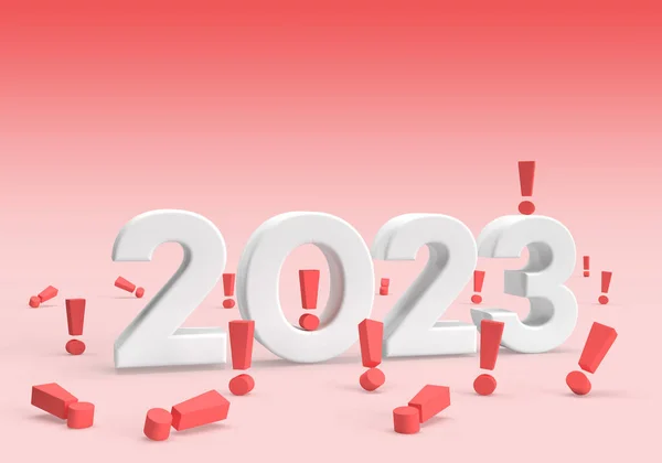 Серый 2023 Большим Количеством Красных Восклицательных Знаков Качестве Новогодней Открытки — стоковое фото