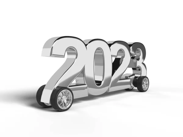 Silver Number 2023 Wheels Celebrate New Year Funny Car Blue — Stockfoto