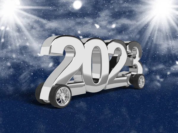 Silver Number 2023 Wheels Celebrate New Year Funny Car Blue — 图库照片