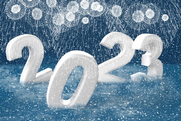 2022 New Year Eve Swim River Funny Card Snow Fireworks — 图库照片