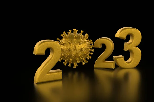 2023 Coronovirus Render Gold Black New Year Isolated Background Covid — 图库照片