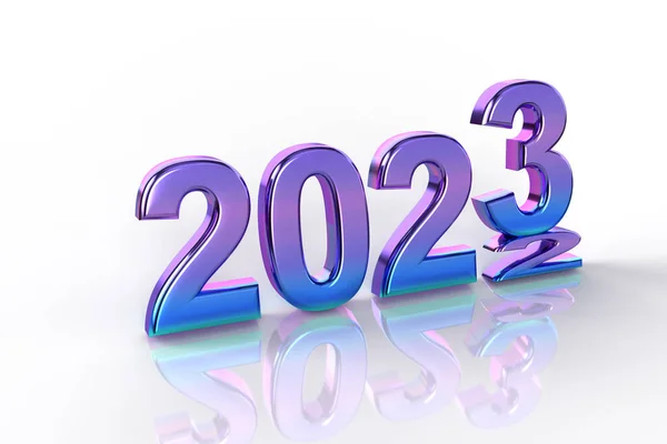New Year Eve Shiny Purple Blue Lettering 2023 White Background — Stok Foto