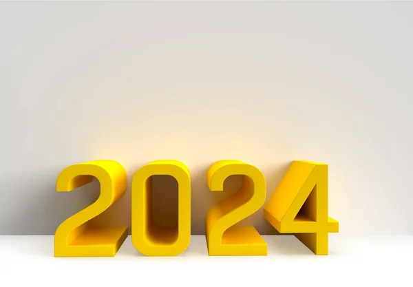 Big Yellow Modern Number New Year 2024 Grey Wall Business — Stock Photo, Image