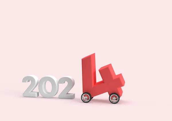 2024 Новогодний Автомобиль Колесах Красным Белым Транспортным Фоном Концепция Коммерческой — стоковое фото