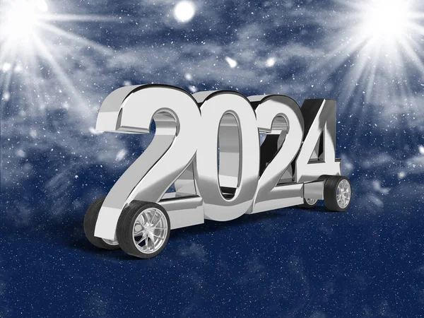 Silver Number 2024 Wheels Celebrate New Year Funny Car Blue — 图库照片