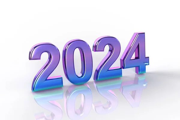 New Year Eve Shiny Purple Blue Lettering 2024 White Background — 图库照片