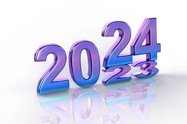 New Year Eve Shiny Purple Blue Lettering 2024On White Background — Stock Photo, Image