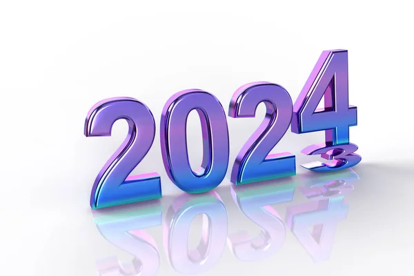 New Year Eve Shiny Purple Blue Lettering 2024 White Background — Stock Photo, Image