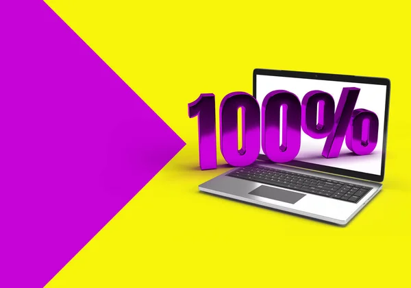 Laptop Mockup 100 Percentage Sale Internet Shop Online Shopping Yellow — Stockfoto