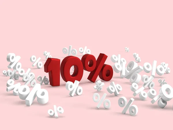 10 Percent for sale funny banner for promotion. A lot of White small percentages on a red background and big 10%. 3d rendering