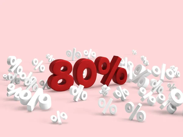 80 Percent for sale funny banner for promotion. A lot of White small percentages on a red background and big 80%. 3d rendering