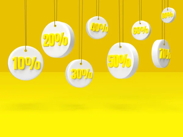 Fun Percentages Circle Yellow Background Flying Banner Sale Promotion Different — Stockfoto