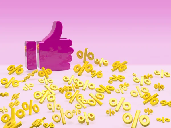 Purple Hand Thumb Sign Percentage Yellow Sale Background Banner Social — 图库照片