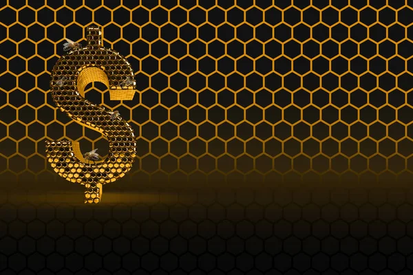 Dollar Hive Bee Honey Comb Shiny Hexagonal Gold Money Black — Stock Fotó