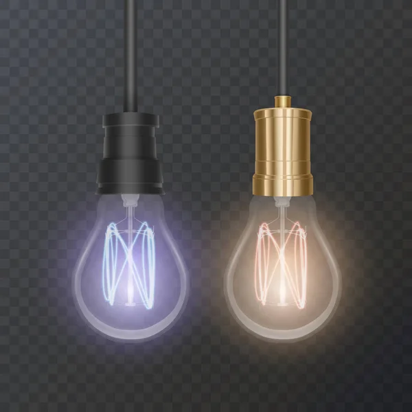 Realistische Glühbirne Retro Stil Lampe Sieht Auf Dunklem Untergrund Gut — Stockvektor