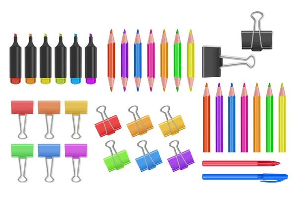 Vector school and office supplies icon set, office tools — Stock Vector