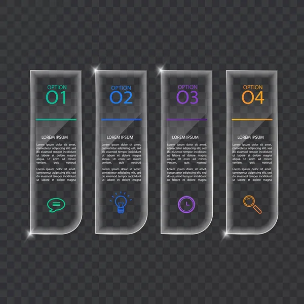 Infografika banner sablon üveg vagy fényes stílusban, üzleti koncepció 4 lehetőséggel — Stock Vector