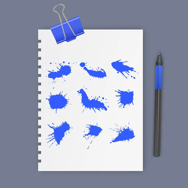 Satz Tintenkleckse blauer Farbe, Vektor-Illustration — Stockvektor