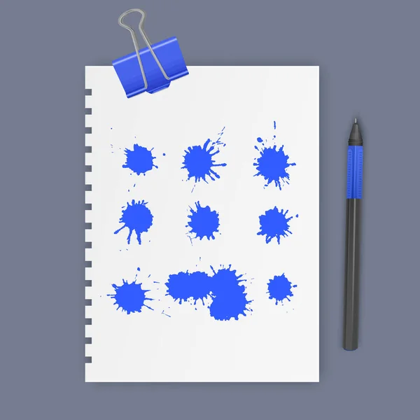 Satz Tintenkleckse blauer Farbe, Vektor-Illustration — Stockvektor