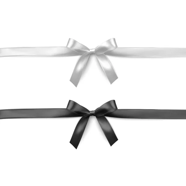 Fiocchi Regalo Bianco Nero Fiocco Glamour Isolato Raso Compleanno Confezione — Vettoriale Stock