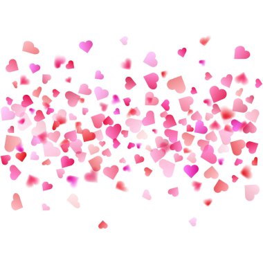 Pembe parçacıklar kalp şeklinde. Sevgililer Günü arka planında kalplerin düşüşü. Tebrik kartları için öge, vektör biçimi