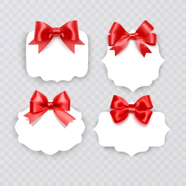Tags Red Bows Blank White Price Paper Labels Red Ribbons — Stock Vector