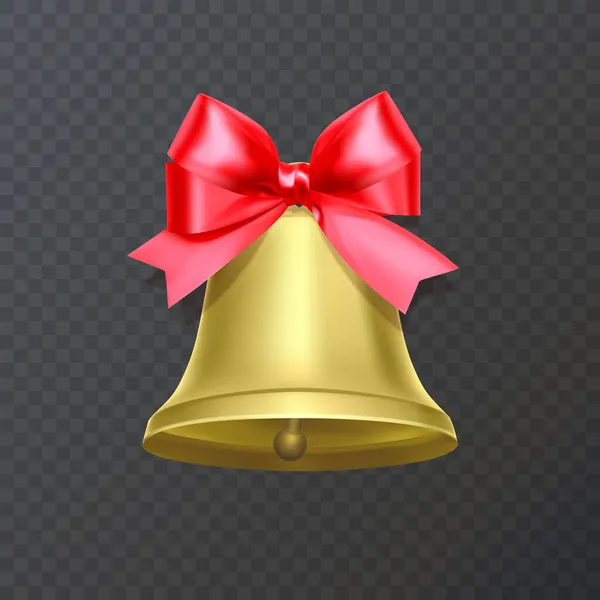 Weihnachtsdekoration Goldene Glocke Mit Roter Schleife — Stockvektor
