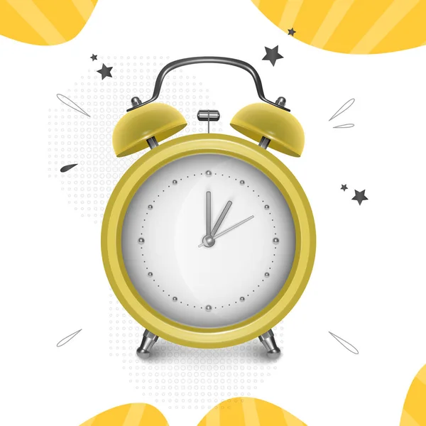 Reloj Despertador Amarillo Reloj Despertador Retro Ilustración Vectorial — Vector de stock