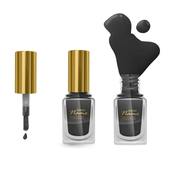 Set Nagellack Glasflaschendeckel Und Farbe Des Nagellacks Schönheits Und Kosmetikhintergrund — Stockvektor