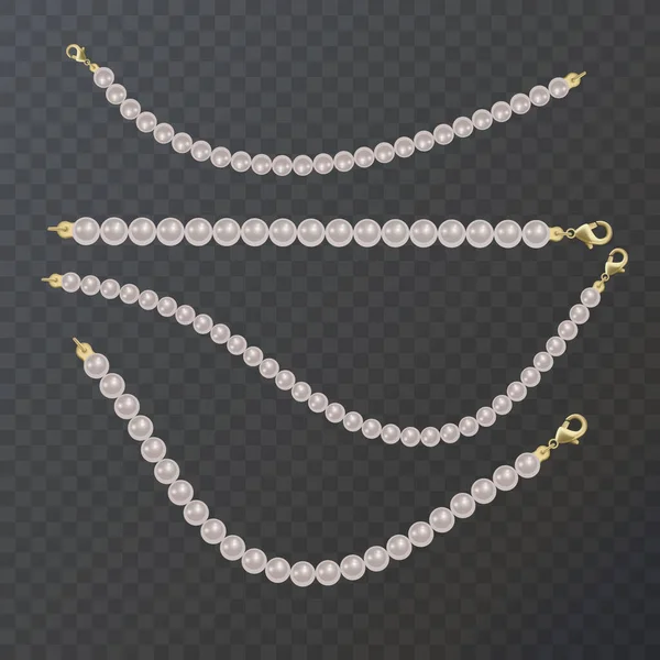 Cadena Perlas Realista Collar Perlas Sobre Fondo Oscuro Formato Vectorial — Vector de stock