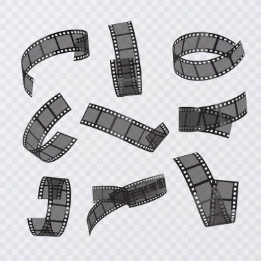Altı kare klasik 35 mm 'lik film şeridi, şeffaflığı olan eski film şeridi. 3d vektör simgesi ayarlandı