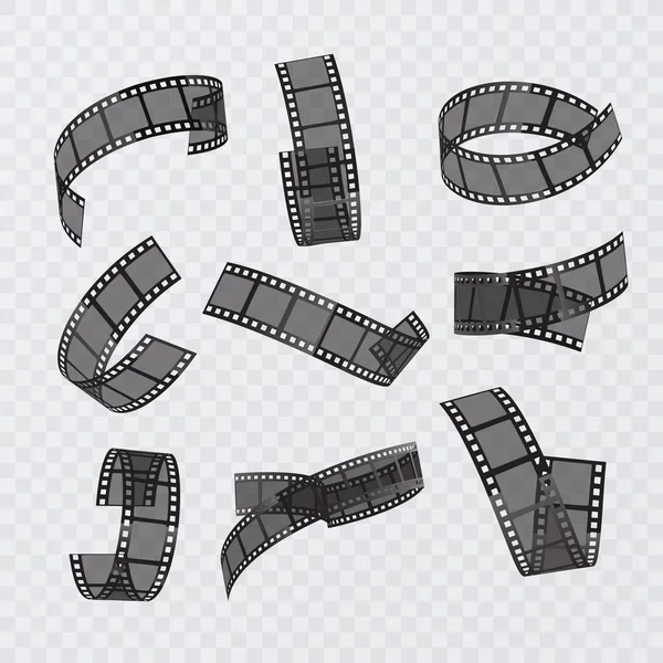 Шість кадрів класичної плівкової стрічки 35 мм, старої плівкової стрічки з прозорістю. 3d векторний набір піктограм — стоковий вектор