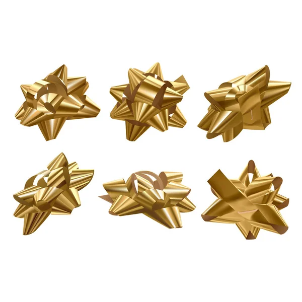 Set di fiocco dorato e nastro illustrazione per Natale e decorazioni di compleanno, formato vettoriale — Vettoriale Stock