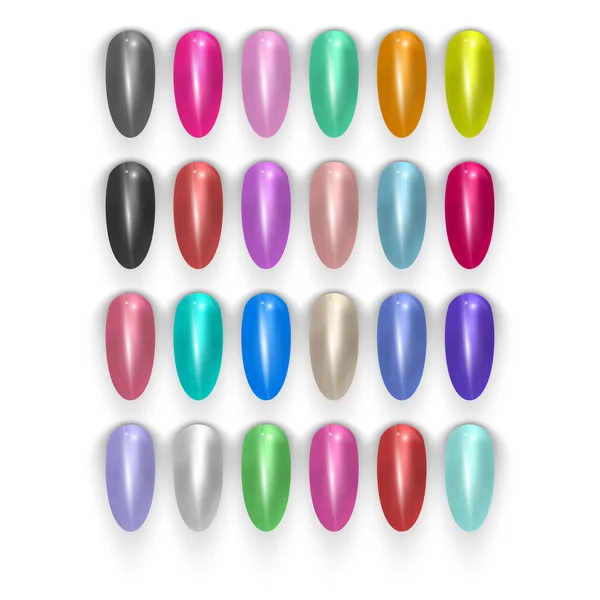 Conjunto de unhas falsas para manicure e Dicas. Paleta de cores de verniz para extensão de unhas. Unhas artificiais em branco — Vetor de Stock