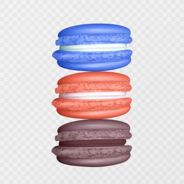 Lezzetli Fransız makaronunun vektör çizimi, açık arkaplanda gerçekçi bir makaron.