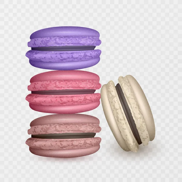 Ilustración Vectorial Sabroso Macaron Francés Colorido Macaron Realista Sobre Fondo — Vector de stock