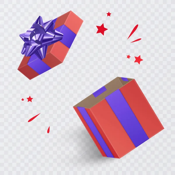 Coffret Cadeau Avec Arc Violet Coffret Cadeau Carré Avec Ruban — Image vectorielle