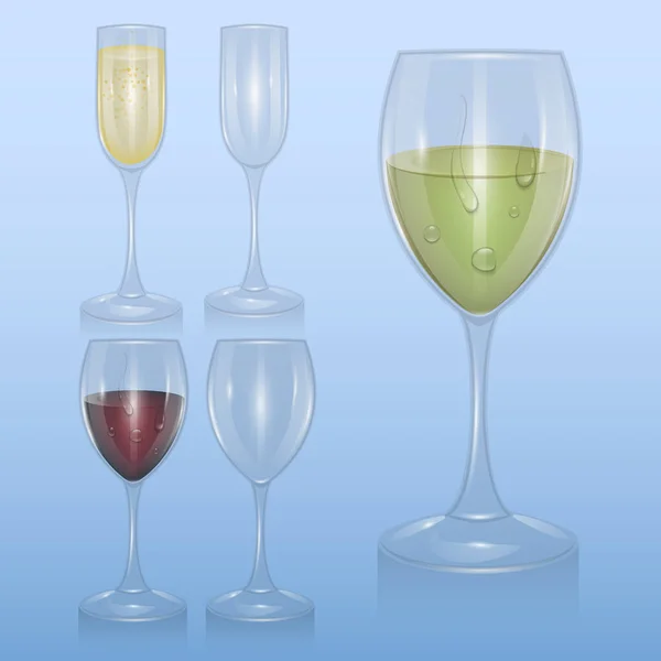 Conjunto Copas Vidrio Vectorial Transparente Para Bar Vinos Copas Para — Archivo Imágenes Vectoriales
