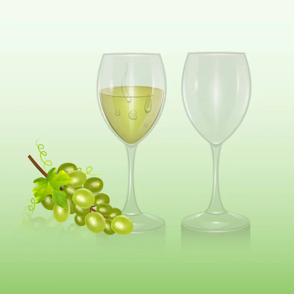 Glas Vin Och Ett Gäng Druvor Realistisk Stil Vektor Illustration — Stock vektor