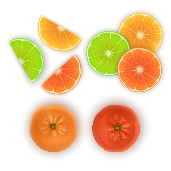 Frische Mandarinen Mit Grünen Blättern Und Orange Vektorillustration — Stockvektor