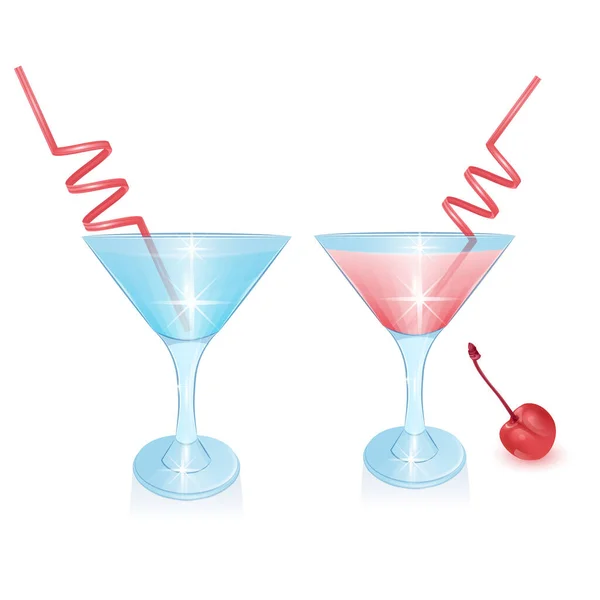 Pink Cocktail Cherry Cocktail Cartoon Style Vector Illustration — Stockvektor