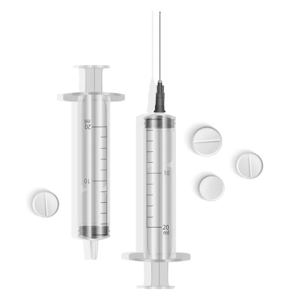 Realistická Injekční Stříkačka Jedno Použití Jehlou Plastová Injekční Stříkačka Jehlou — Stockový vektor