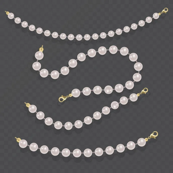 Realistic Pearl Bead Chain Pearl Necklace Dark Background Vector Format — Stock Vector