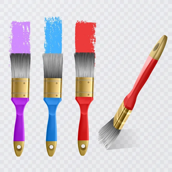 Paint Brush White Background Realistic Models Brushes Painting Isolated White — Vettoriale Stock