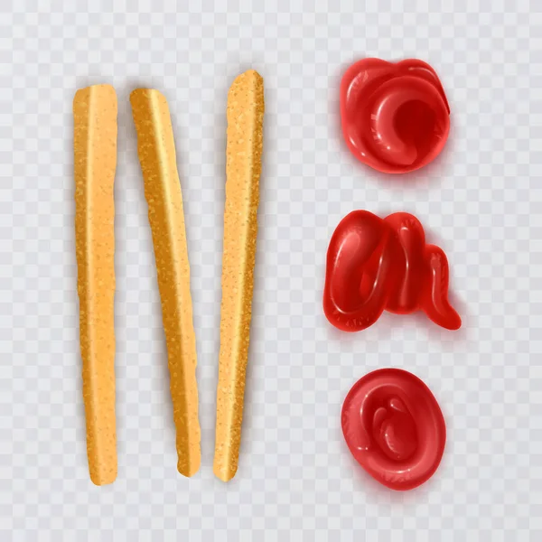 Frites Sauce Rouge Ketchup Sur Fond Transparent Format Vectoriel — Image vectorielle