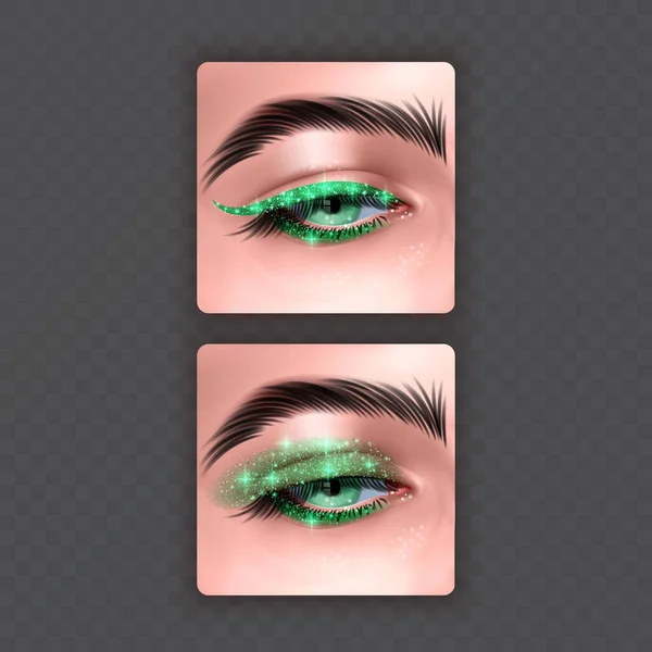 Eye Glitter Eyeshadow Realistické Oči Třpytivými Očními Stíny Designer Vektorový — Stockový vektor
