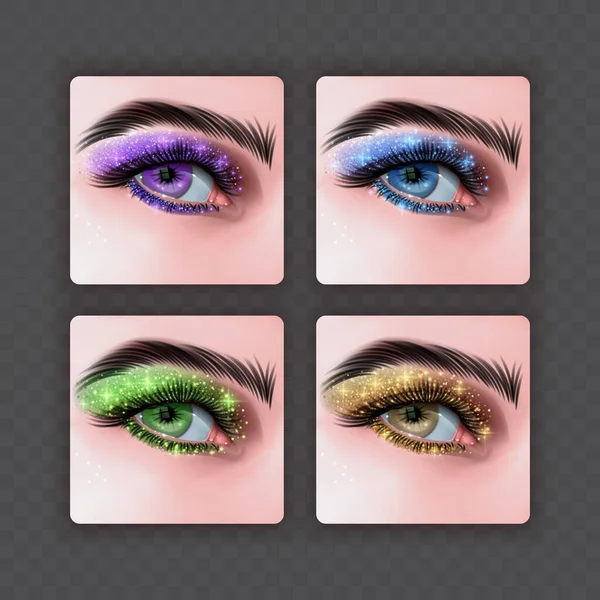 Eye Glitter Eyeshadow Realistiska Ögon Med Glitter Ögonskugga Makeup Designer — Stock vektor